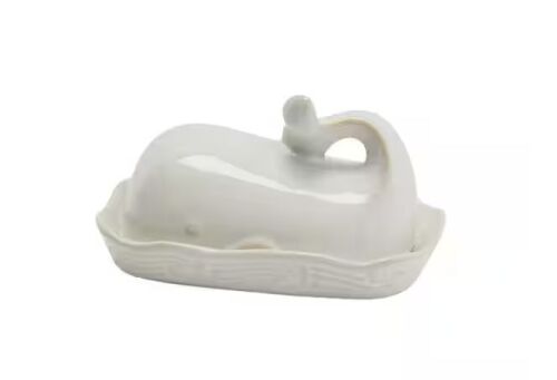 4 .8 oz. White Stoneware Whale Butter Dish