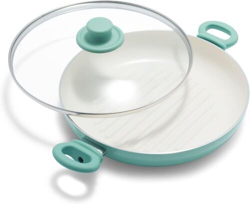 GreenLife 11” Healthy Ceramic Nonstick Grill Pan with 2 Handles and Lid