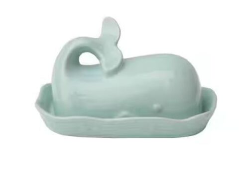 5 .8 oz. Aqua Blue Stoneware Whale Butter Dish