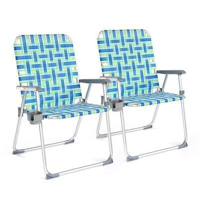 VINGLI Oversized 300LBS Folding Aluminum Webbed Lawn Chairs with Detachable Cup Holder, 2 Pack