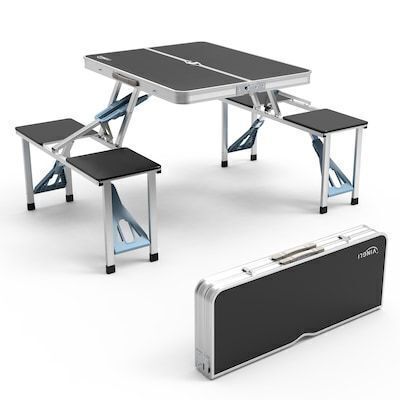VINGLI 4-Ft Portable Folding Picnic Table with 4 Seats and Umbrella Hole, 220 Lbs Support