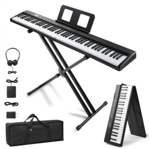 Glarry GPP-106 88 Key Foldable Semi-Weighted Digital Keyboard with X Stand Black