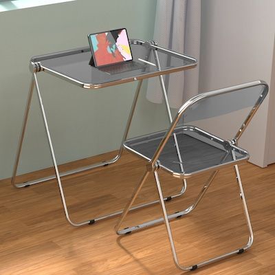VINGLI Folding Acrylic Small TV Table and Chair Set
