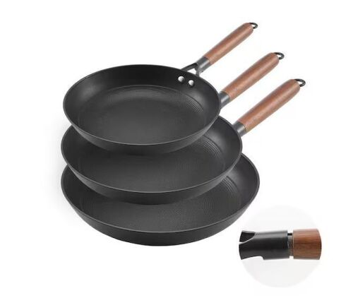 3-Piece Matte Black Cast Iron Nonstick Frying Pan Set, Oven Safe, All Cooktop Compatible