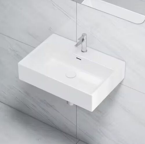 Eridanus Turner 24 in. x 16 in. Vitreous China Retangular Wall-Mount Vessel Sink with Faucet Hole and Overflow in White