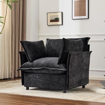 VINGLI 34-in Width Oversized Upholstered Armchair Soft with Chenille Fabric