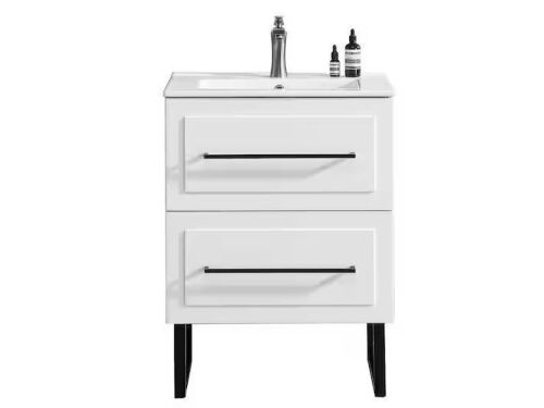 24 in. W x 16 in. D x 32 in. H Freestanding White Bath Vanity with White Ceramic Sink Top Unassembled