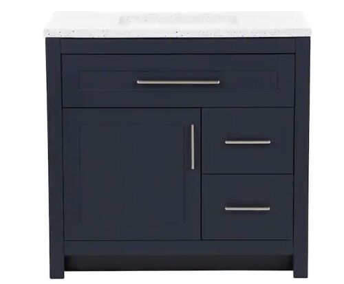 HDC Clady 37 in. Single Sink Deep Blue Bath Vanity with Silver Ash Cultured Marble Top - Scuffed