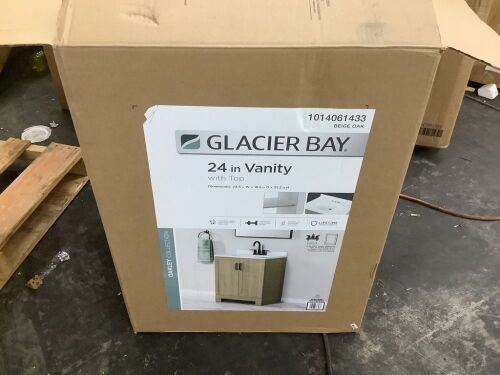 Glacier Bay Oakley 25 in. Single Sink Beige Oak Freestanding Bath Vanity with White Cultured Marble Top - Damaged Back Board