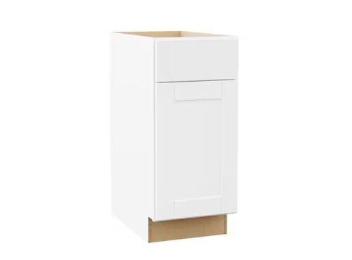 Hampton Bay Shaker 15 in. W x 24 in. D x 34.5 in. H Assembled Base Kitchen Cabinet in Satin White