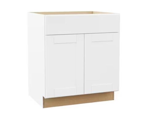 Hampton Bay Shaker 30 in. W x 24 in. D x 34.5 in. H Assembled Base Kitchen Cabinet in Satin White