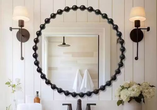 27 in. W x 27 in. H Elegant Round Black Beaded Metal Frame Decorative Mirror