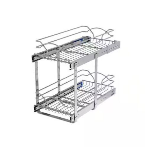 Rev-A-Shelf Chrome Steel 12 in. 2-Tier Pullout Basket with Soft-Close