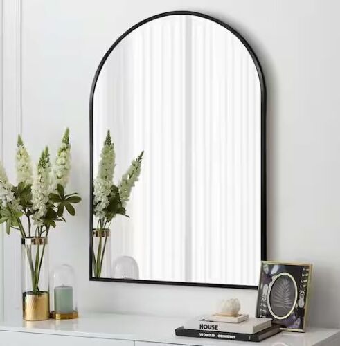 24 in. W x 36 in. H Arched Black Aluminum Alloy Framed Wall Mirror