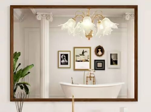 40 in. W x 36 in. H Oversize Farmhouse Rectangular Wood Finish Framed Wall Mirror, Tempered Glass