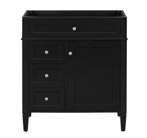 Virubi 30 in. Modern Classic Bath Vanity Cabinet without Top in Black with 2 Drawers and a Tip-out Drawer