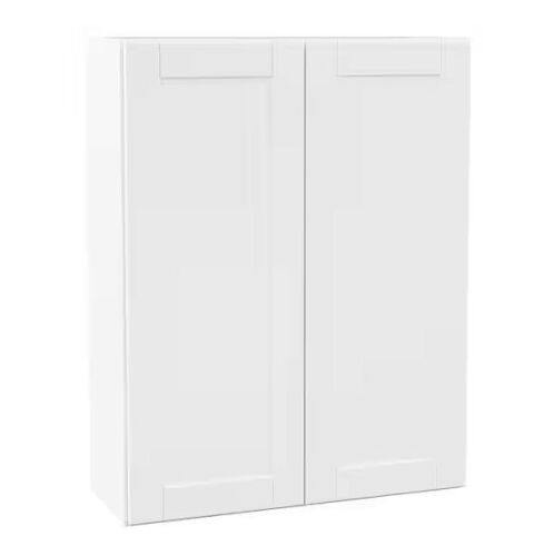 Hampton Bay Shaker 33 in. W x 12 in. D x 42 in. H Assembled Wall Kitchen Cabinet in Satin White