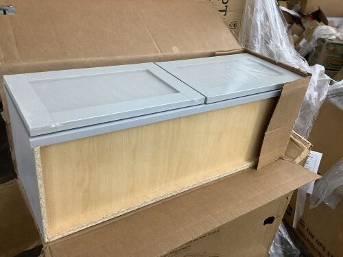 Hampton Bay Courtland 36 in. W x 12 in. D x 12 in. H Assembled Shaker Wall Bridge Kitchen Cabinet in Sterling Gray - Moisture Damage on Side