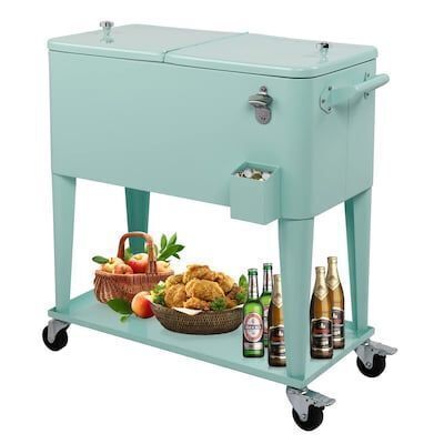 VINGLI 80-quart Portable Rolling Ice Chest with Shelf Water Pipe and Bottle Opener Green