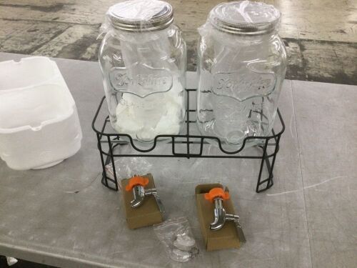 Glass Drink Dispenser, 1 Gal Mason Jars on Stand