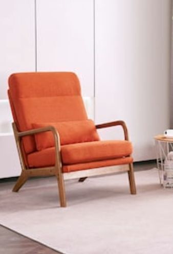 High Back Solid Wood Armrest Backrest Iron Frame Linen Indoor Leisure Chair