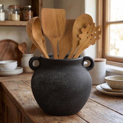 6 Inch Small Ceramic Utensil Holder with Handle