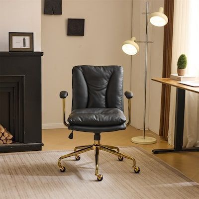 24 W Black Swivel Upholstered PU Office Chair