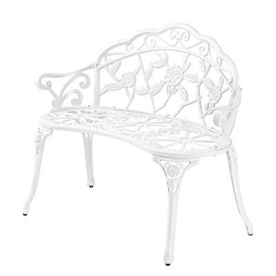 VINGLI 38.5W x 31H White Anti-Rust 2-seater Patio Metal Rose Bench