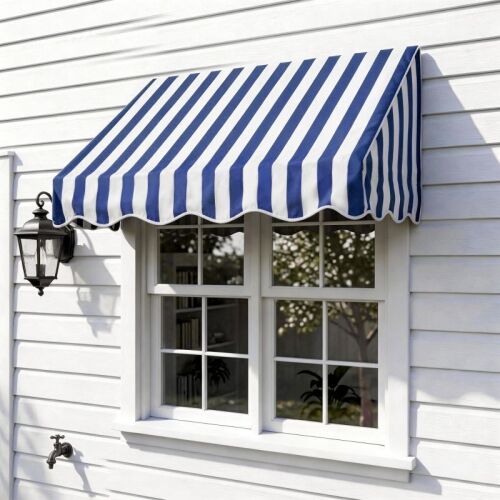 4' Window Door Awning, Sun Shade Canopy Outdoor Patio Cover, Blue & White Stripes