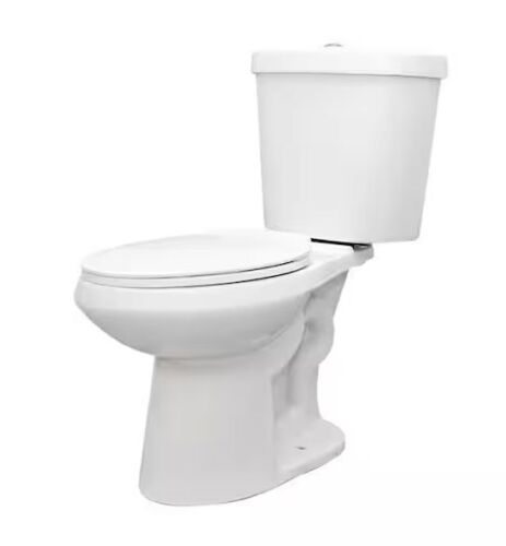 Glacier Bay 12 in. Rough In 2-Piece 1.0 GPF/1.28 GPF Dual Flush Elongated Toilet in White, Seat Included - Missing Tank Lid
