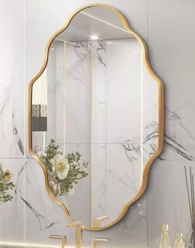 24 in. W x 36 in. H Scalloped Gold Aluminum Alloy Framed Wall Mirror