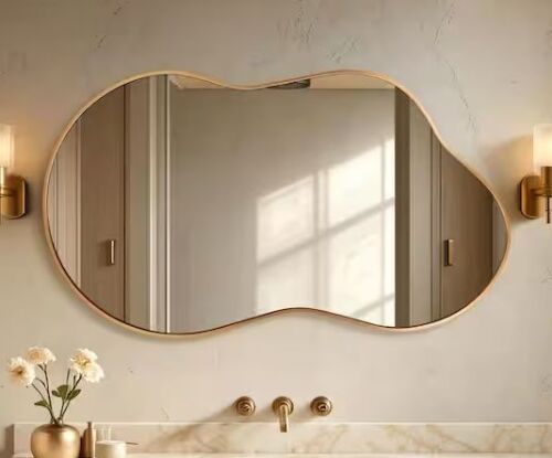 46 in. W x 26 in. H Irregular Gold Aluminum Alloy Framed Wall Mirror