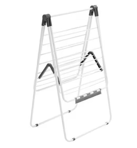 2-Tier Foldable Laundry Dryer Rack with 21 Drying Rods, Sock Clips, Metal Height-Adjustable, White
