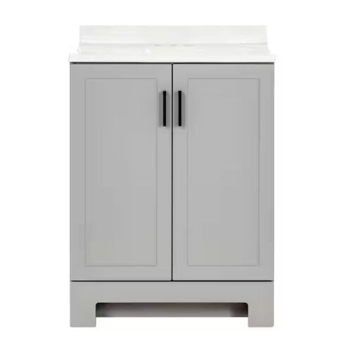 Glacier Bay Oakley 25 in. Single Sink Pearl Gray Freestanding Bath Vanity with White Cultured Marble Top