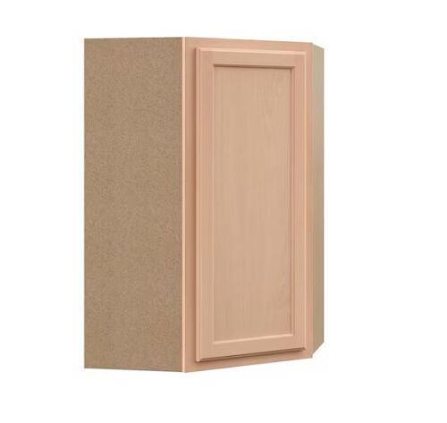 Hampton Bay Recessed Panel 24 in. W x 12 in. D x 36 in. H Assembled Diagonal Corner Wall Kitchen Cabinet in Unfinished
