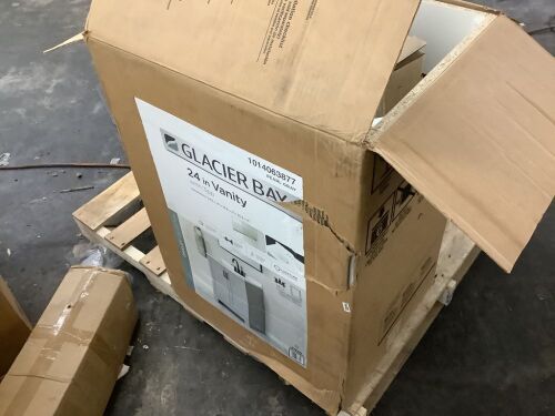 Glacier Bay Oakley 25 in. Single Sink Pearl Gray Freestanding Bath Vanity with White Cultured Marble Top - Damaged Bottom Board