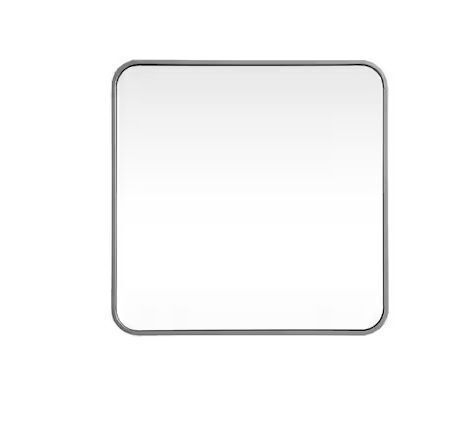 Timeless Home 24 in. W x 24 in. H x Modern Soft Corner Metal Square Silver Mirror