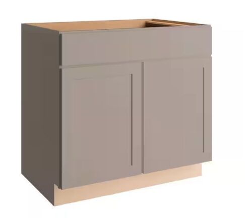 Hampton Bay Courtland 36 in. W x 24 in. D x 34.5 in. H Assembled Shaker Sink Base Kitchen Cabinet in Sterling Gray - Tiny Crack on Inside