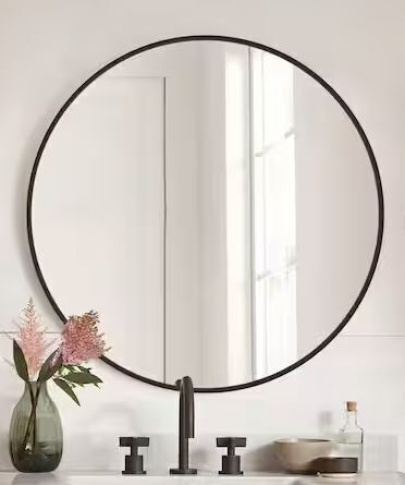 24 in. W x 24 in. H Black Vanity Round Wall Mirror Aluminum Alloy Frame