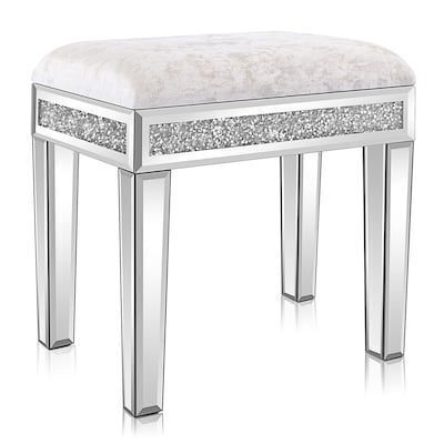 VINGLI Upholstered Mirrored Vanity Stool with Storage
