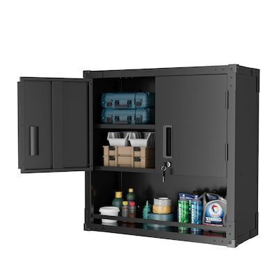 VINGLI 30-in W 30-in H 3-shelf Wall-mounted Garage Storage Cabinet with Adjustable Shelves Black