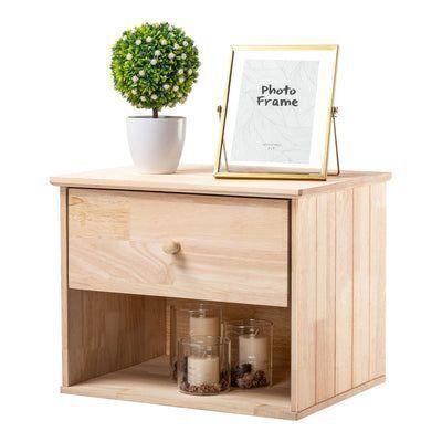 VINGLI Wood Floating Nightstand Natural Bedside Table with Drawer