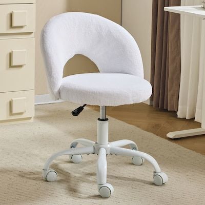 VINGLI Small Vanity Chair with Faux Fur