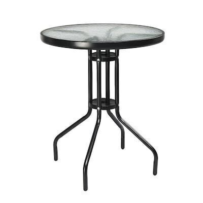 23.6in. Round Patio Bistro Table with Tempered Glass Top