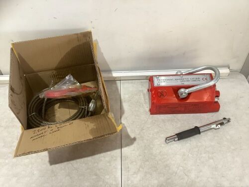 2200lb Lifting Magnet & Roll of Metal Cable  - Lot 60