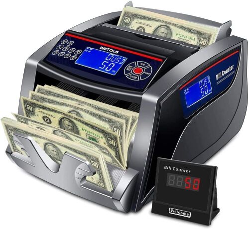 WETOLS Money Counter with Counterfeit Bill Detection UV/IR/DD/MG/MT, 3 Displays, 5 Modes Add/Batch/Auto/Count/Restart, 1,000 Notes per Minute - Lot 66