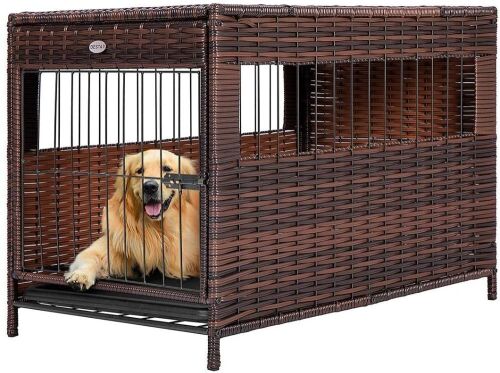 DEStar Heavy Duty PE Rattan Wicker Dog Crate with Removable Tray and UV Resistant Cover - Lot 358