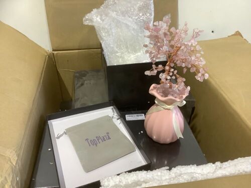 Lot of (14) Top Plaza Rose Quartz Reiki Healing Crystal Tree  - Lot 522