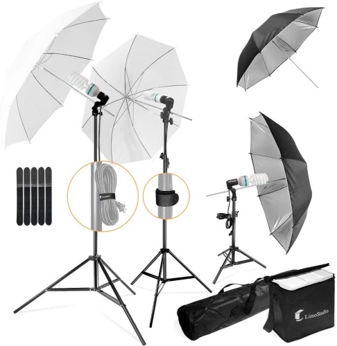 LimoStudio 700W Soft Continuous Lighting Kit for White and Black Umbrella Reflector with Accessory and Carry Bag  - Lot 527