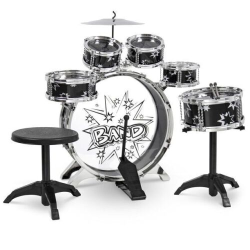 11-Piece Kids Starter Drum Set w/ Bass Drum, Tom Drums, Snare, Cymbal, Stool, Drumsticks  - Lot 589